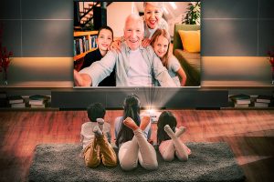 Happy families are watching TV